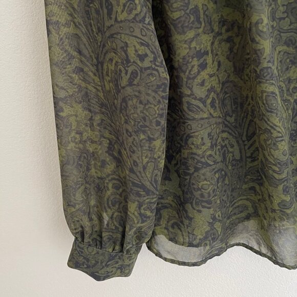 ZARA Forest Green & Black Print Lightweight Button Down Blouse: NWOT! Medium - Picture 7 of 7
